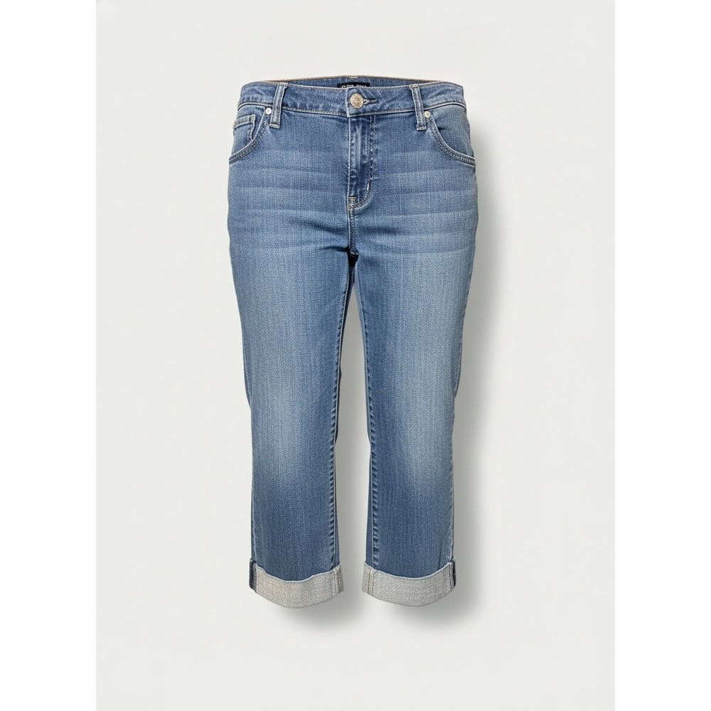 New York & Company Womens Blue Denim Capri Jeans Size 14 Medium Wash Cuffed